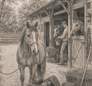 Paarden verzorgen bij de stal